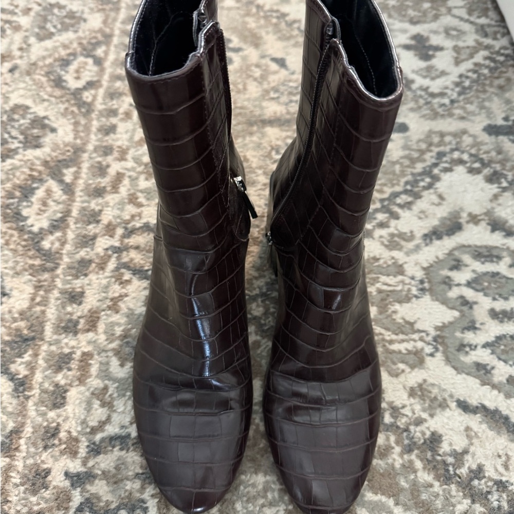 Zara Brown Ankle Boots with Croc Texture
